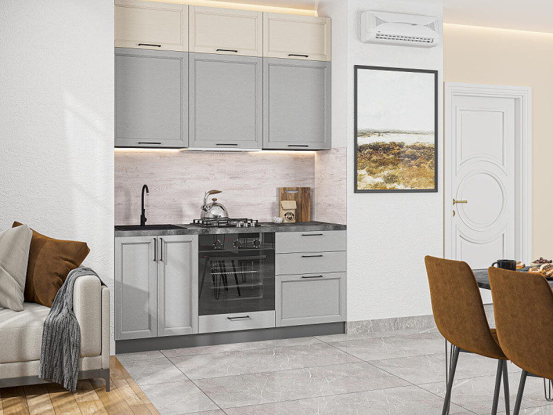 Кухня Сканди-06 Cream Silkwood/Grey Silkwood/Graphite 2500*1800*600
